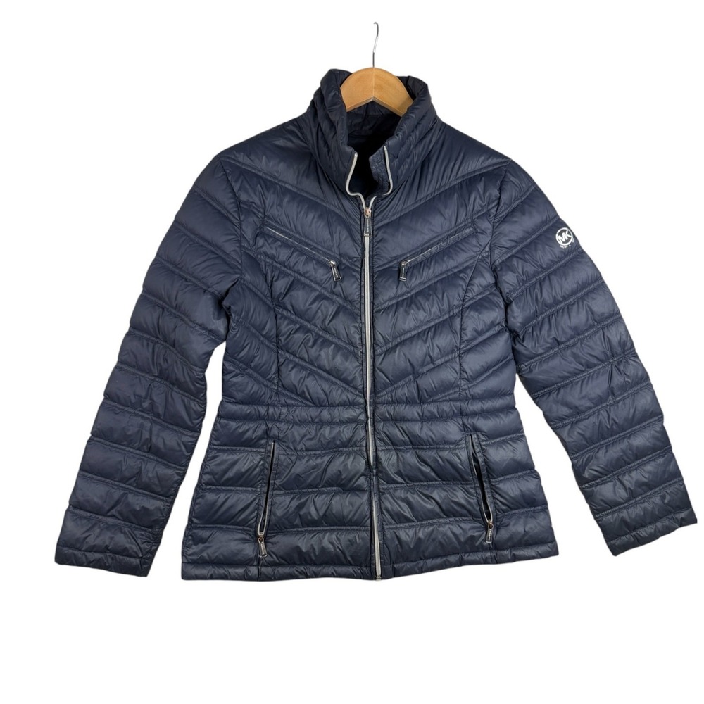 Michael Kors Womens Quilted Puffer Jacket Navy Blue Size Medium